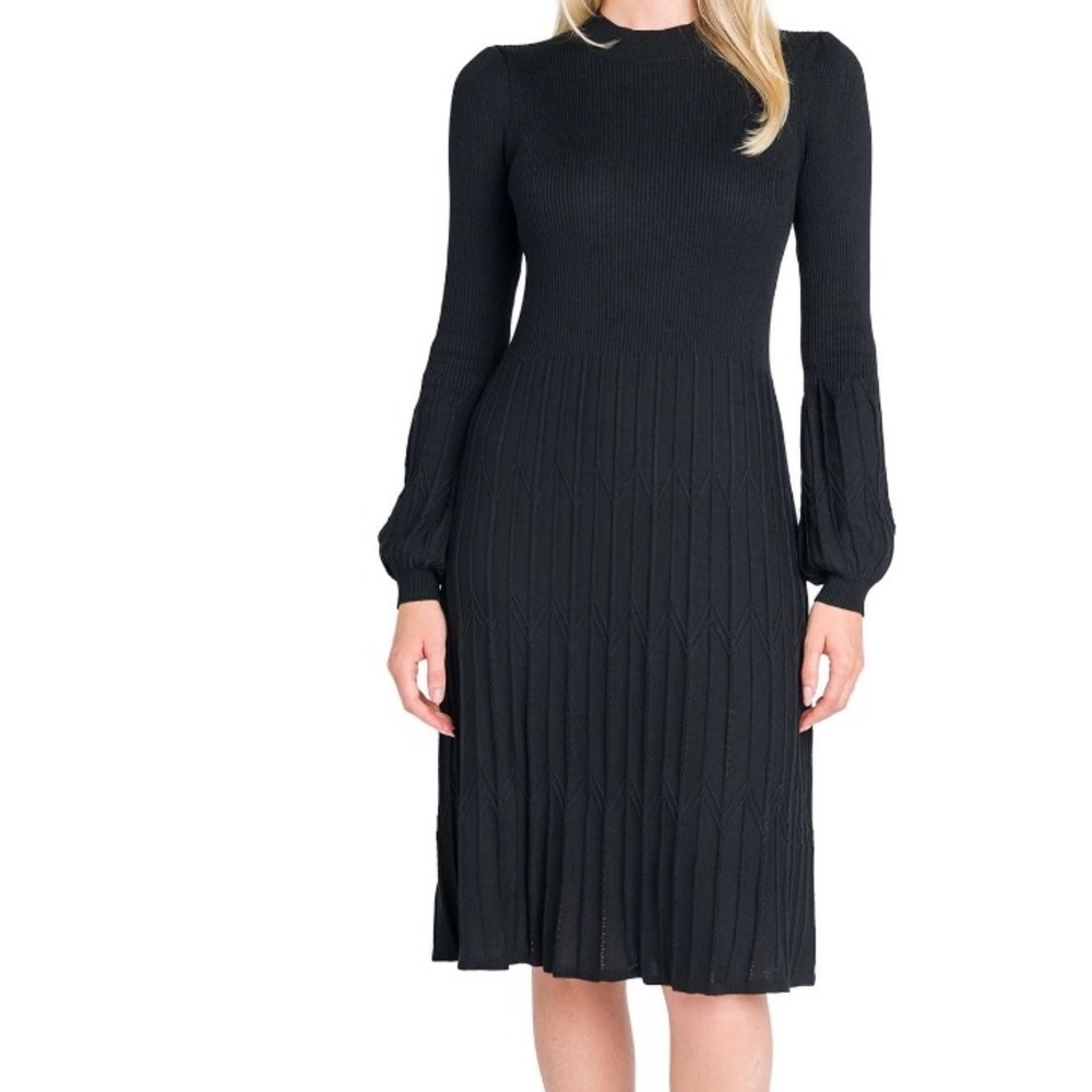NWT Elegant Black Long Sleeve Sweater Dress - Picture 1 of 4